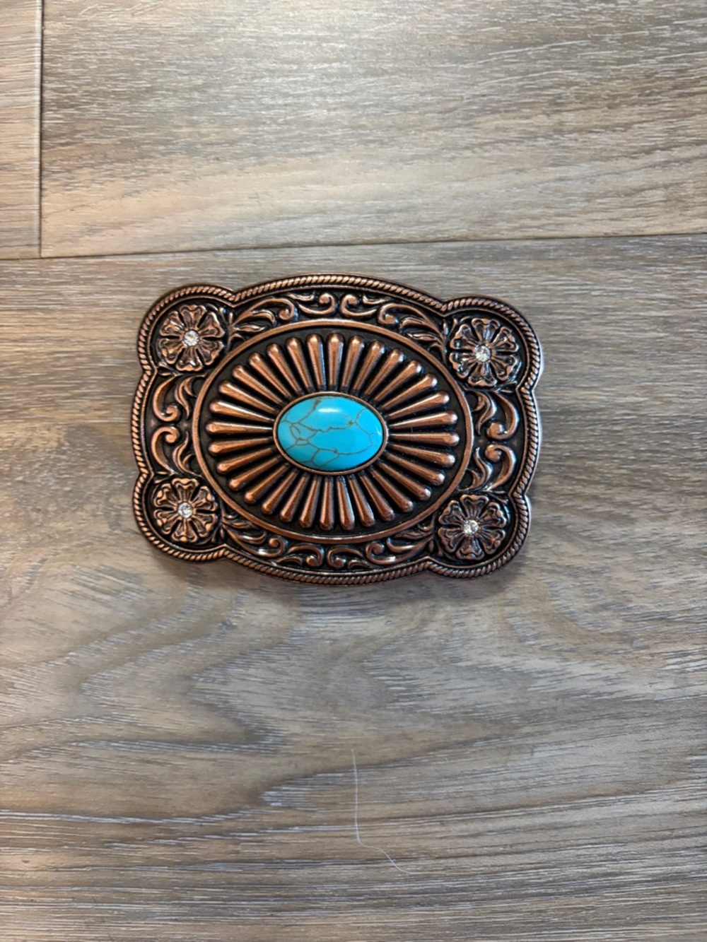 Nocona Western Belt Buckle with Turquoise Stone – Copper Tone